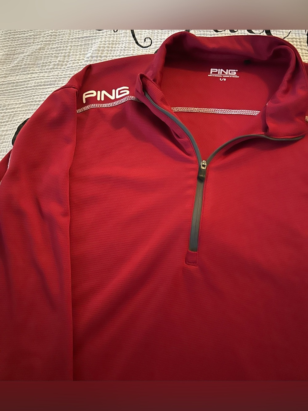 PING Men's Red Lightweight Quarter-Zip long sleeve Shirt Size L - Picture 4 of 4